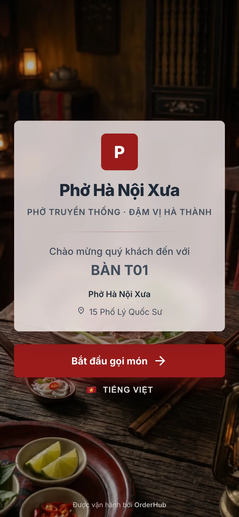 Menu mẫu Phở Hà Nội Xưa