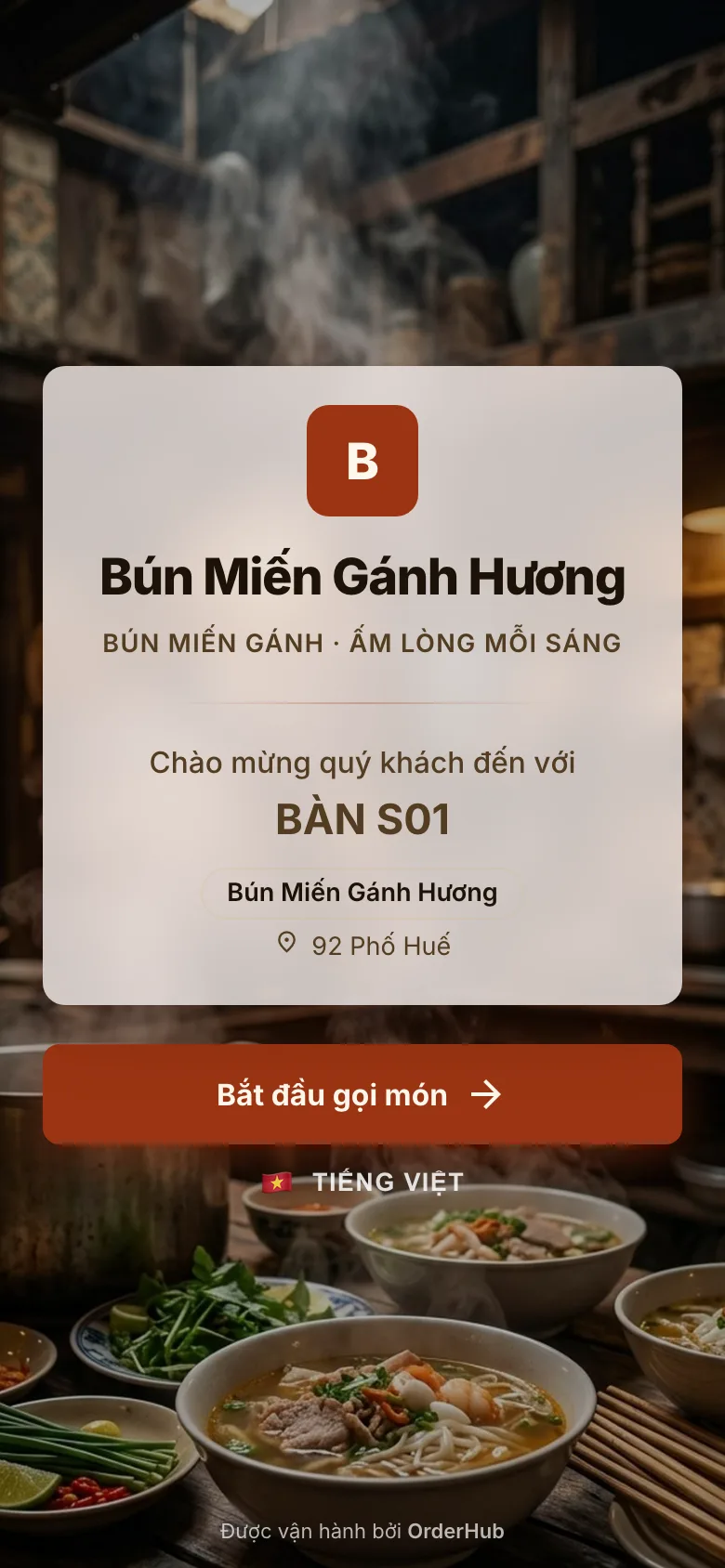 Menu Bún Miến Gánh Hương