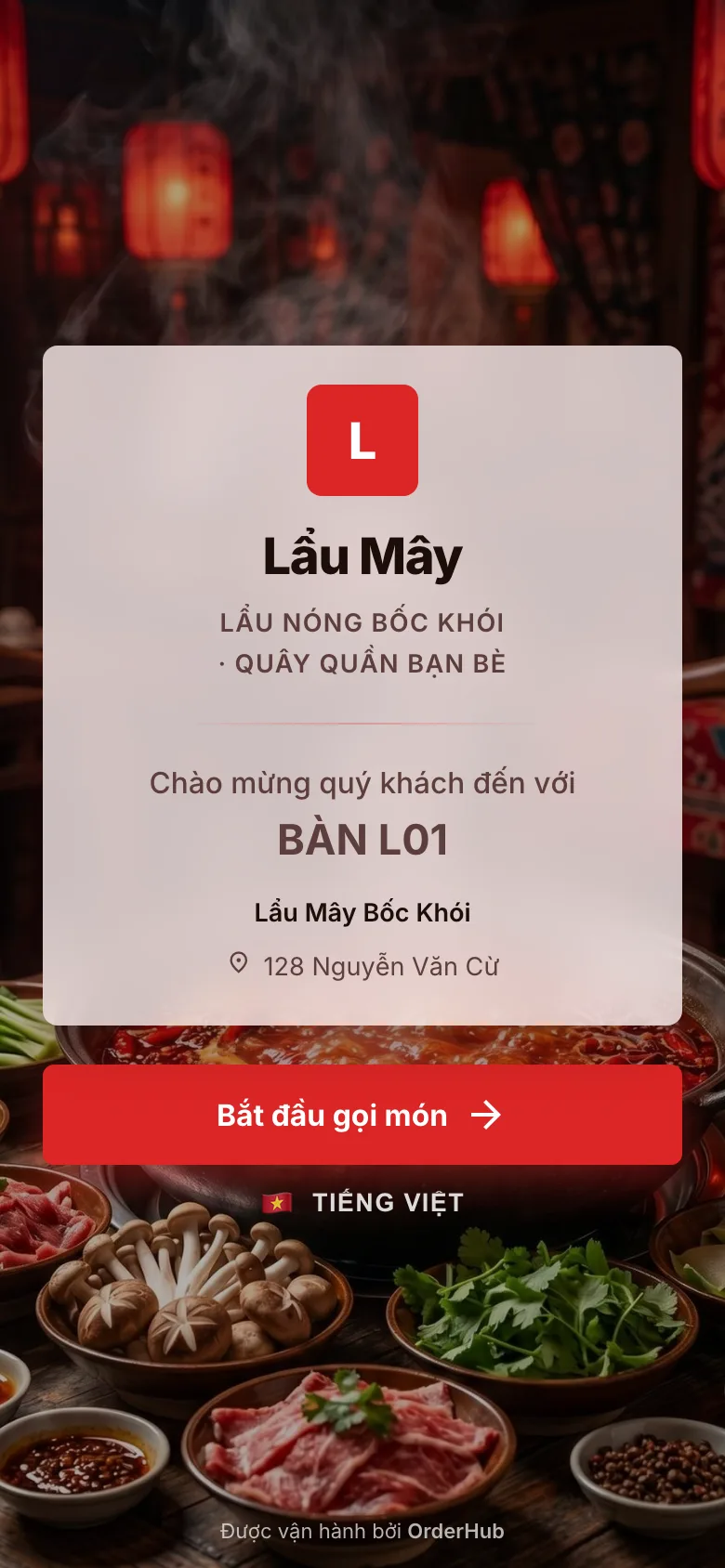 Menu mẫu Lẩu Mây