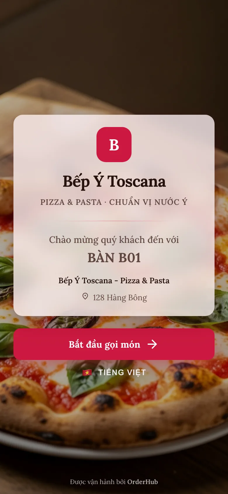 Menu mẫu Bếp Ý Toscana