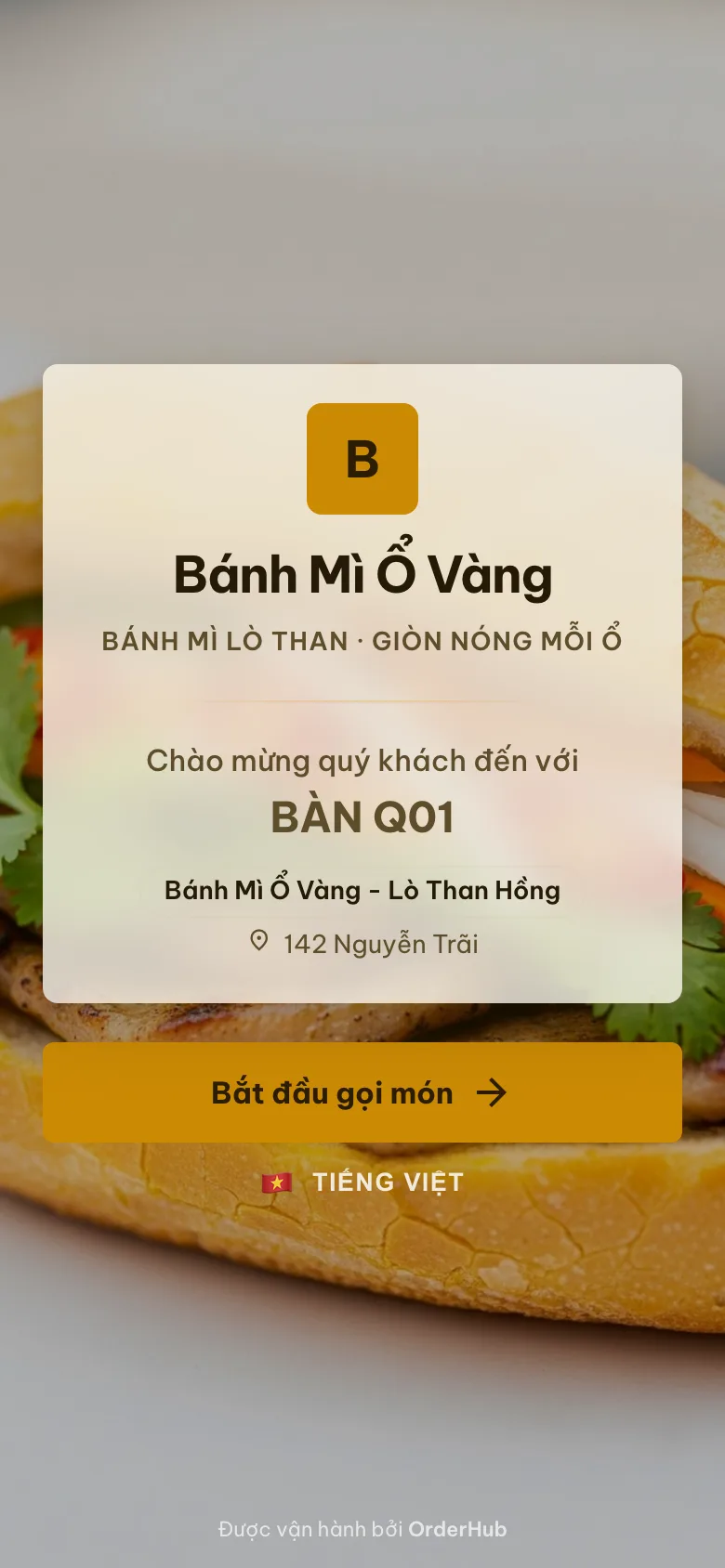 Menu Bánh Mì Ổ Vàng