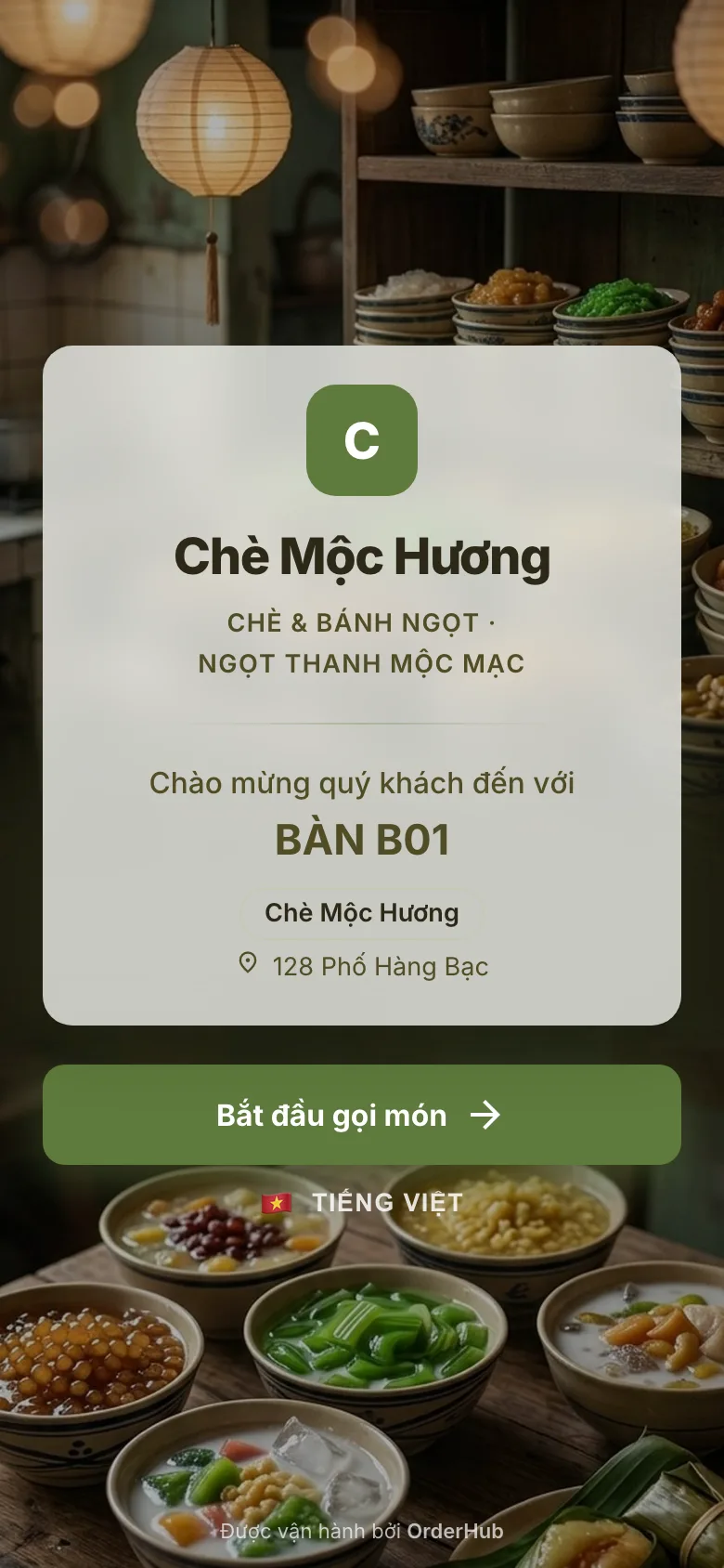 Menu Chè Mộc Hương