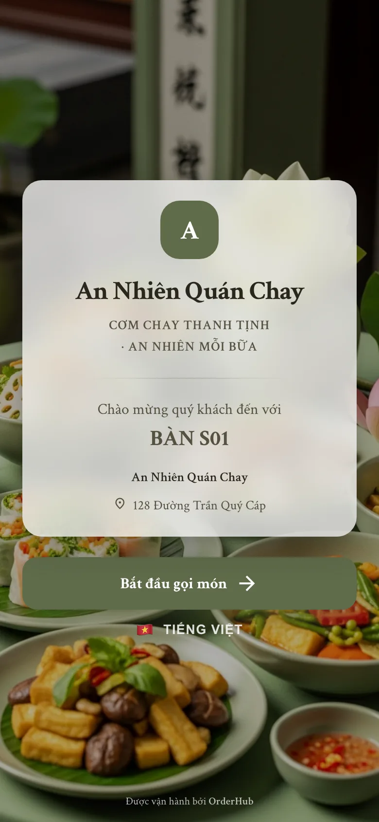 Menu mẫu An Nhiên Quán Chay